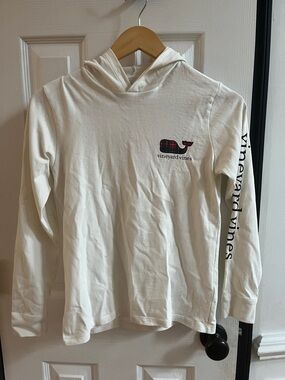 Vineyard Vines Cream Hoodie with Red Plaid Whale